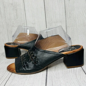 Miz Mooz Black Leather Slide Heeled Sandals Briar Size 42 Wide